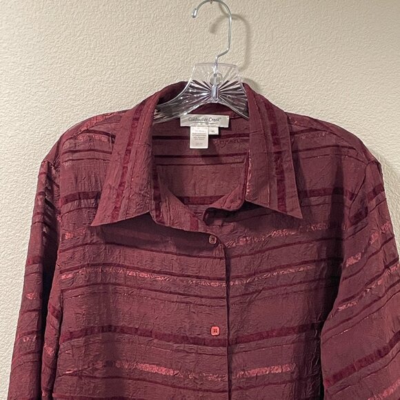 COLDWATER CREEK Sheer Woven Textured/Crinkle Long Sleeve, Maroon/Wine - XL - Picture 5 of 9
